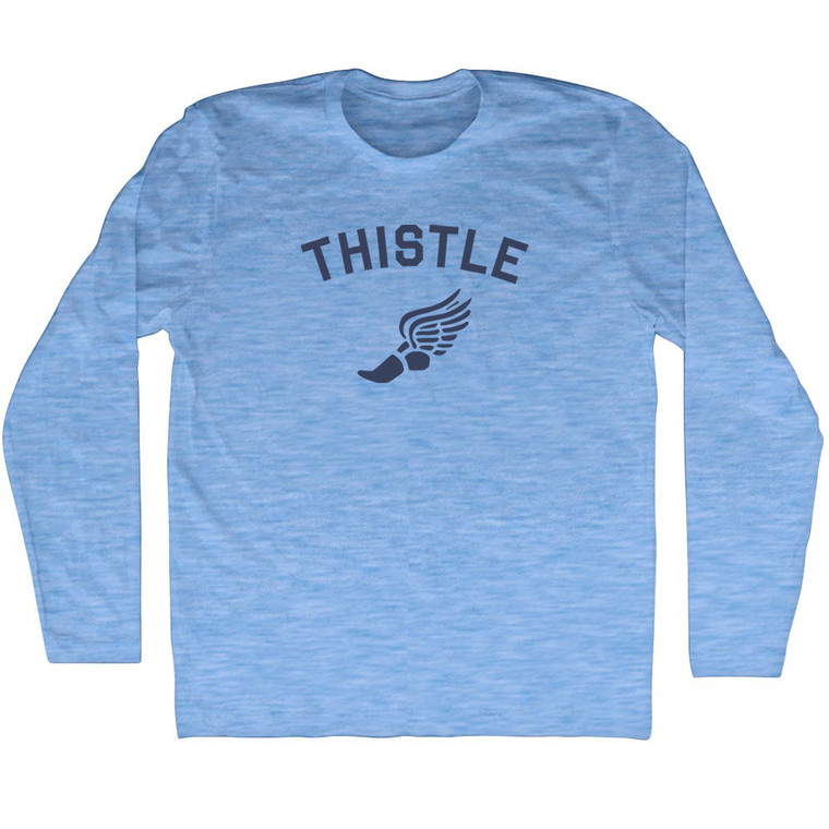 Thistle Running Track Winged Foot Adult Tri-Blend Long Sleeve T-shirt - Athletic Blue