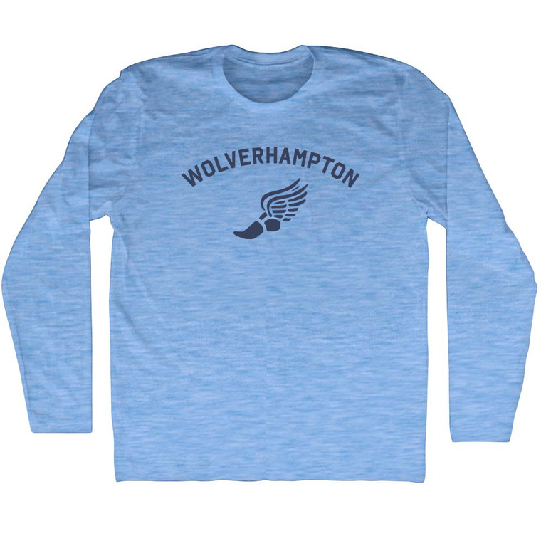 Wolverhampton Running Track Winged Foot Adult Tri-Blend Long Sleeve T-shirt - Athletic Blue