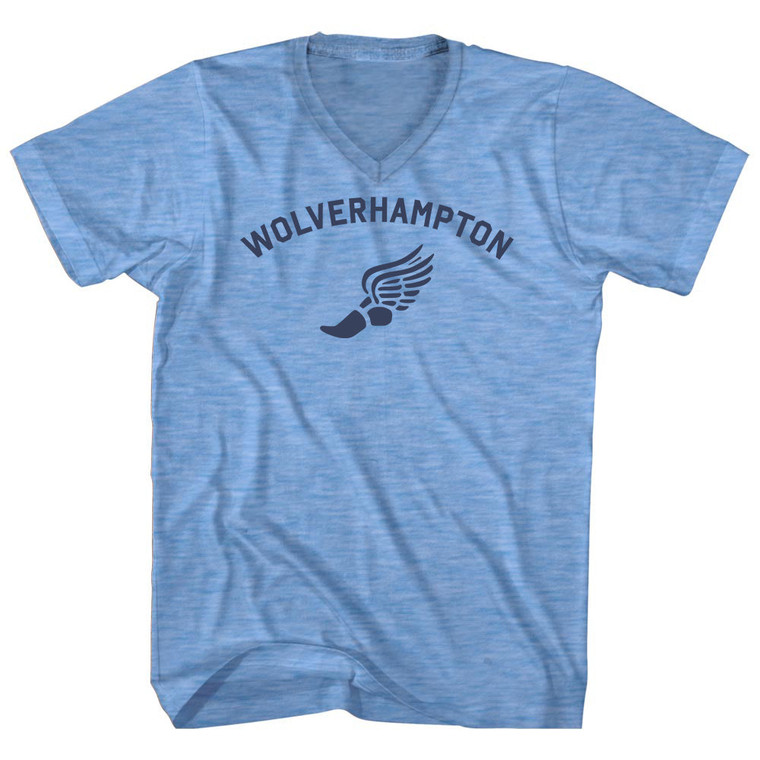 Wolverhampton Running Track Winged Foot Adult Tri-Blend V-neck T-shirt - Athletic Blue