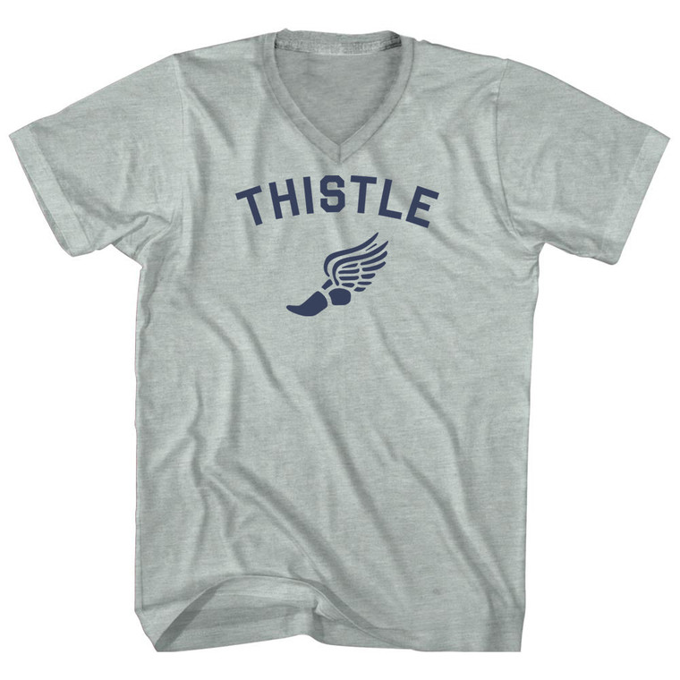 Thistle Running Track Winged Foot Adult Tri-Blend V-neck T-shirt - Athletic Cool Grey