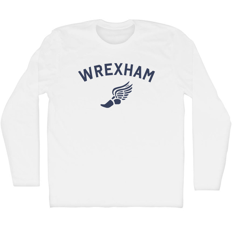 Wrexham Running Track Winged Foot Adult Cotton Long Sleeve T-shirt - White