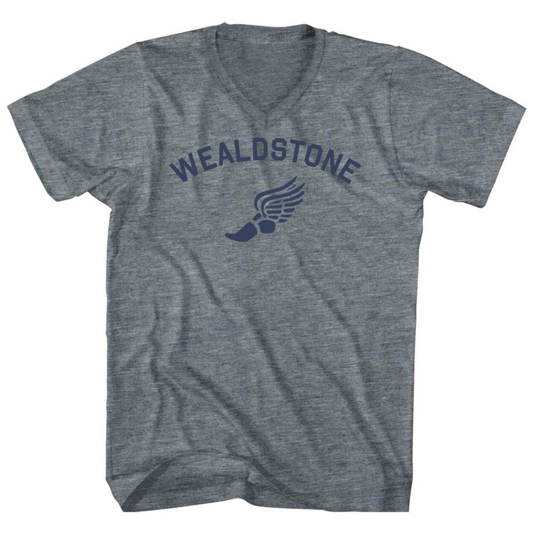 Wealdstone Running Track Winged Foot Tri-Blend V-neck Womens Junior Cut T-shirt - Athletic Grey