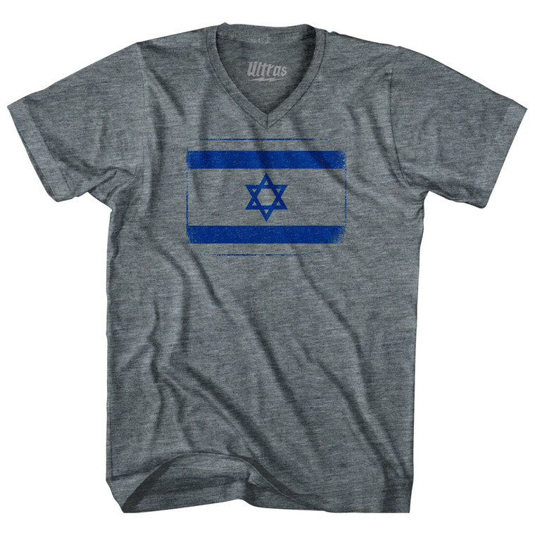 Israel Country Flag Adult Tri-Blend V-neck T-shirt - Athletic Grey