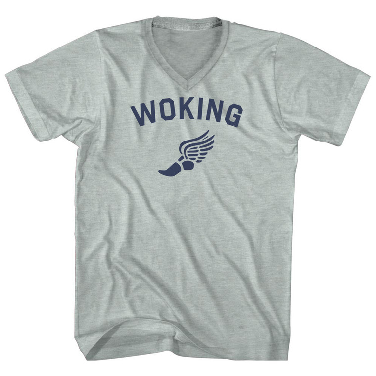 Woking Running Track Winged Foot Adult Tri-Blend V-neck T-shirt - Athletic Cool Grey
