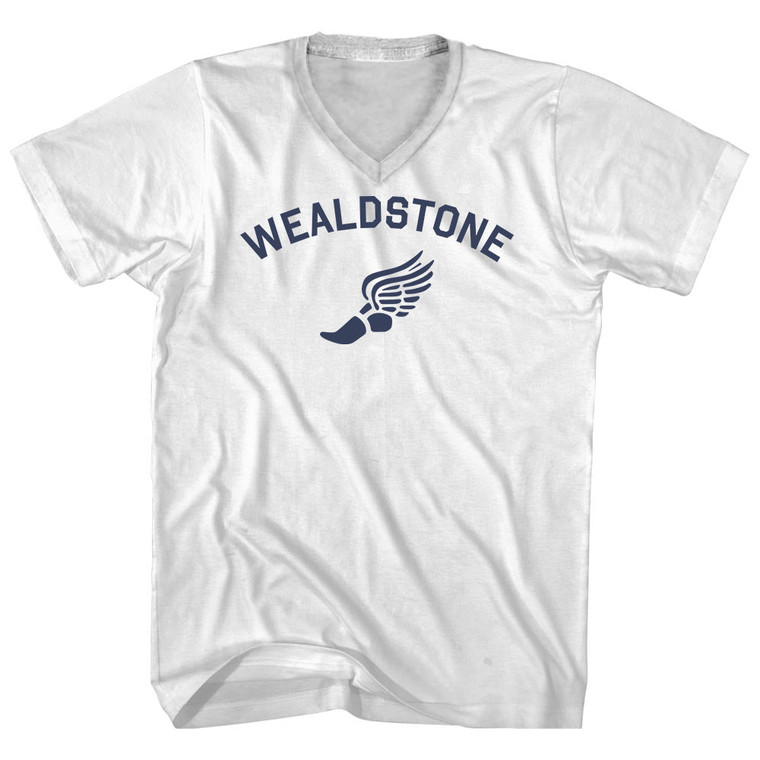Wealdstone Running Track Winged Foot Adult Cotton V-neck T-shirt - White