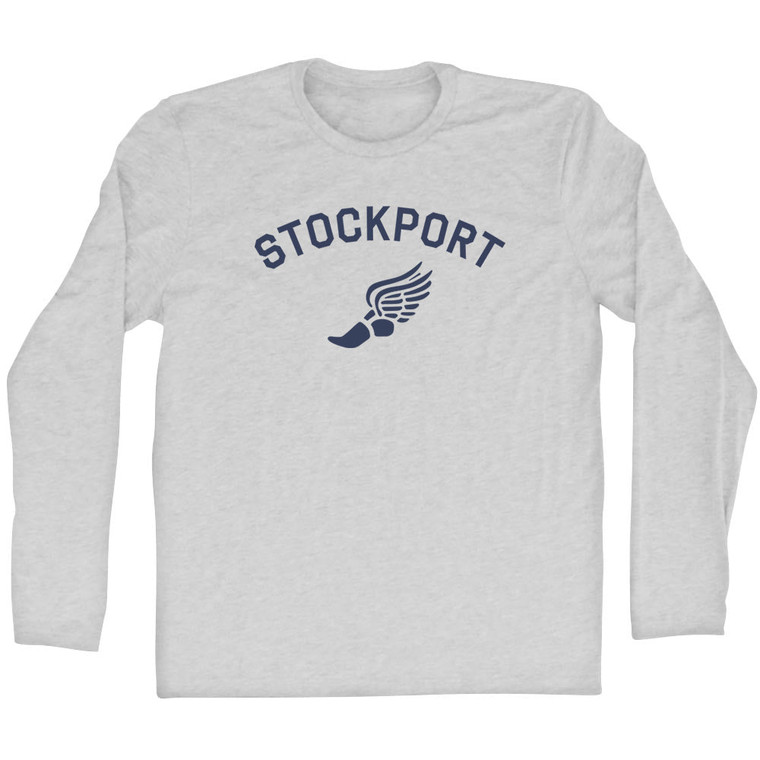 Stockport Running Track Winged Foot Adult Cotton Long Sleeve T-shirt - Grey Heather