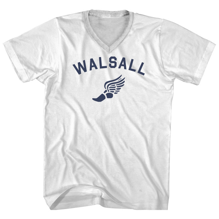 Walsall Running Track Winged Foot Adult Cotton V-neck T-shirt - White
