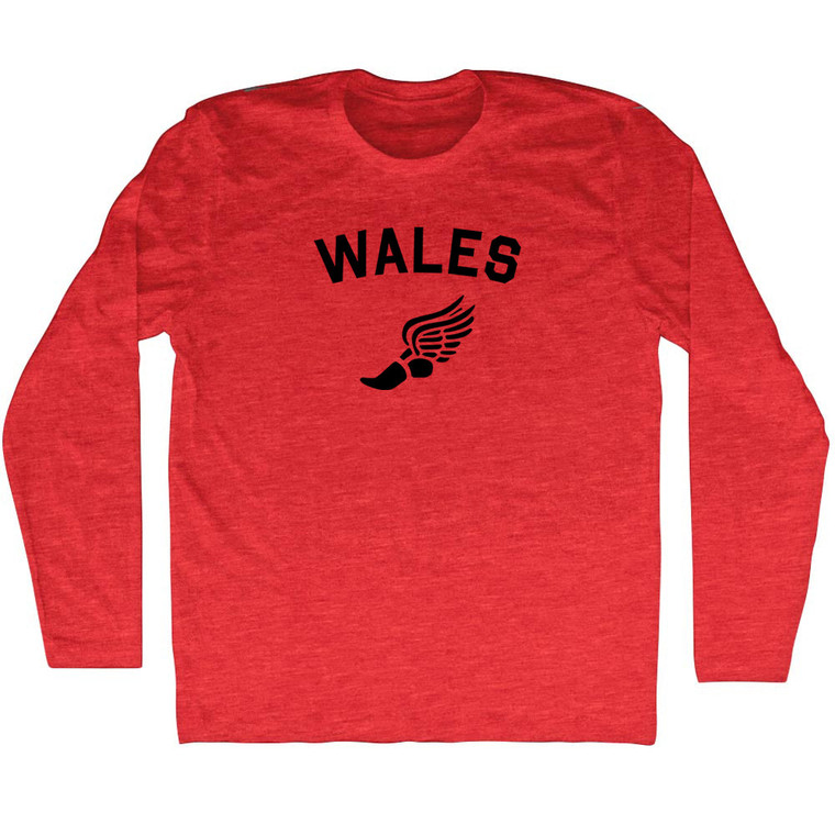 Wales Running Track Winged Foot Adult Tri-Blend Long Sleeve T-shirt - Athletic Red