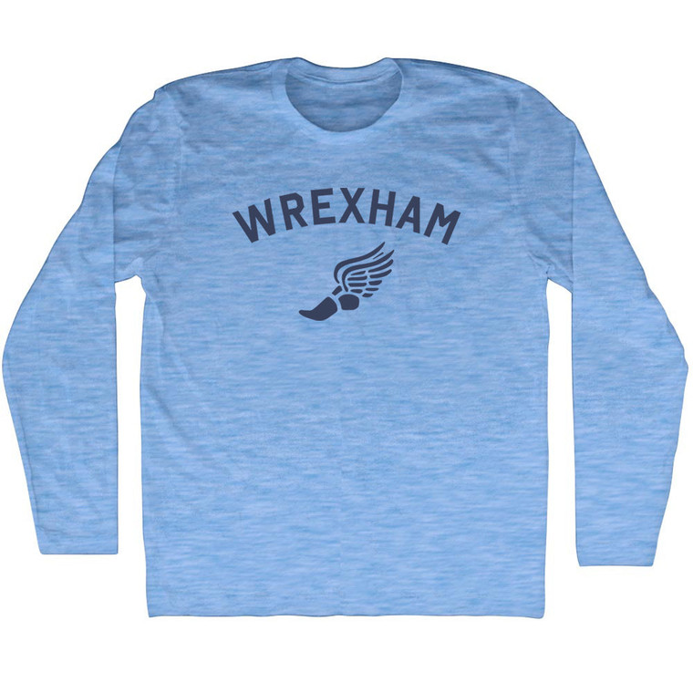 Wrexham Running Track Winged Foot Adult Tri-Blend Long Sleeve T-shirt - Athletic Blue