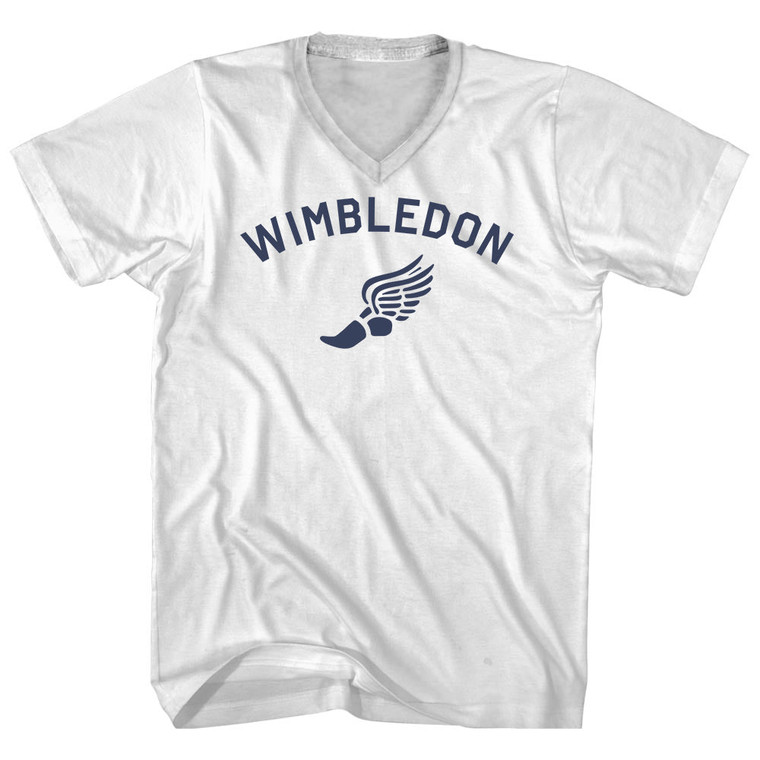 Wimbledon Running Track Winged Foot Adult Cotton V-neck T-shirt - White