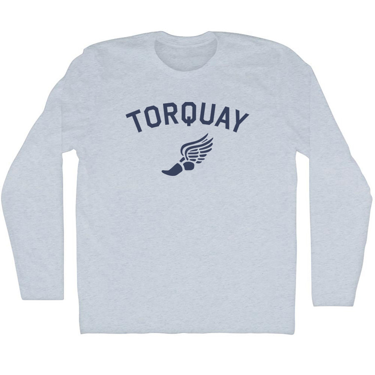 Torquay Running Track Winged Foot Adult Tri-Blend Long Sleeve T-shirt - Athletic White