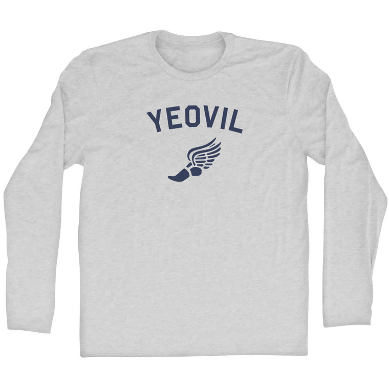 Yeovil Running Track Winged Foot Adult Cotton Long Sleeve T-shirt - Grey Heather