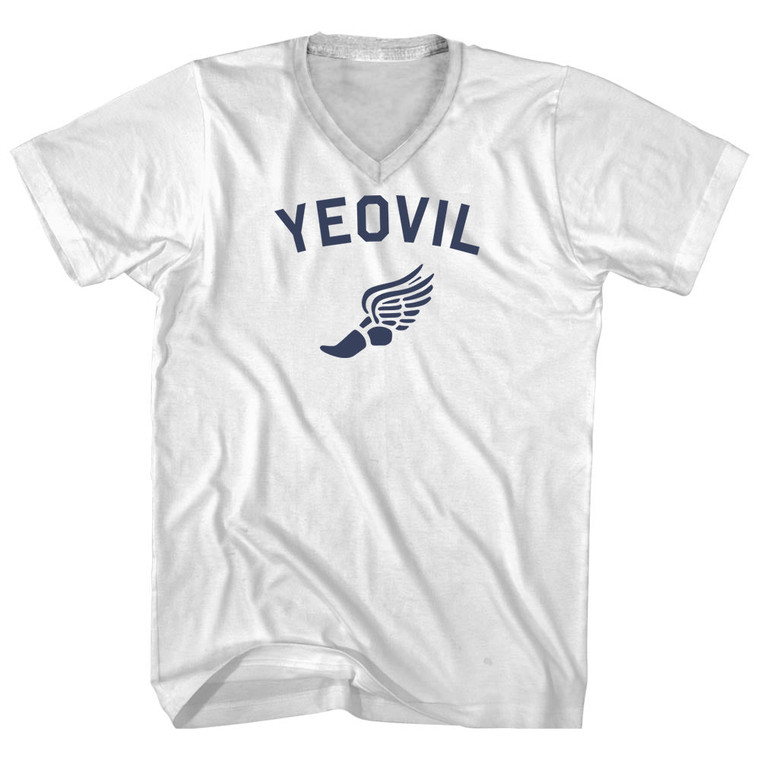 Yeovil Running Track Winged Foot Adult Cotton V-neck T-shirt - White