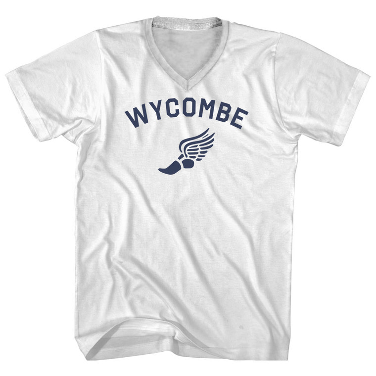 Wycombe Running Track Winged Foot Adult Cotton V-neck T-shirt - White