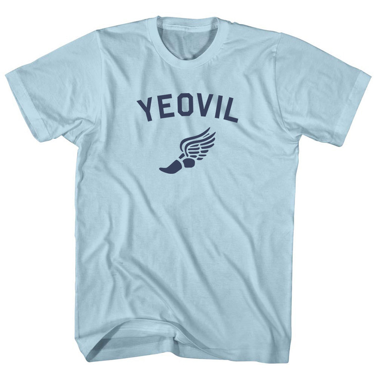 Yeovil Running Track Winged Foot Adult Cotton T-shirt - Light Blue