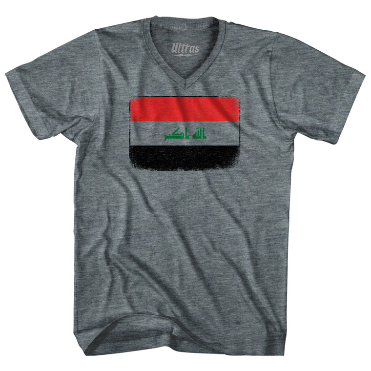 Iraq Country Flag Adult Tri-Blend V-neck T-shirt - Athletic Grey