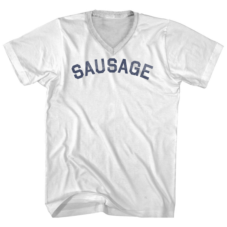 Sausage Adult Cotton V-neck T-shirt - White