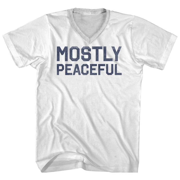 Mostly Peaceful Adult Cotton V-Neck T-Shirt - White