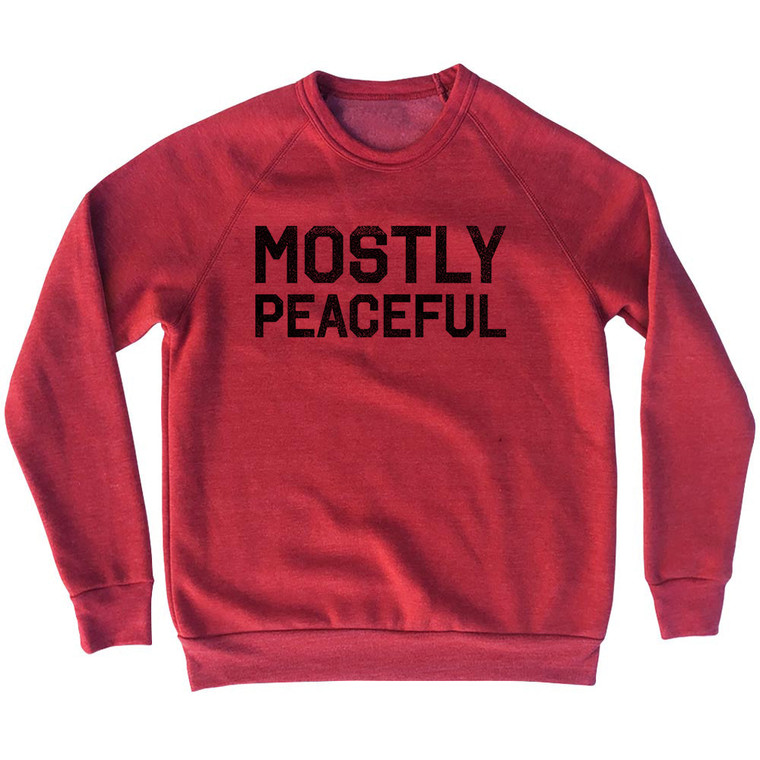 Mostly Peaceful Adult Tri-Blend Sweatshirt - Red Heather