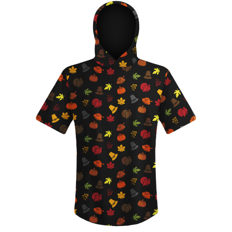 Thanksgiving All Over Pattern Sports Hoodie - Black