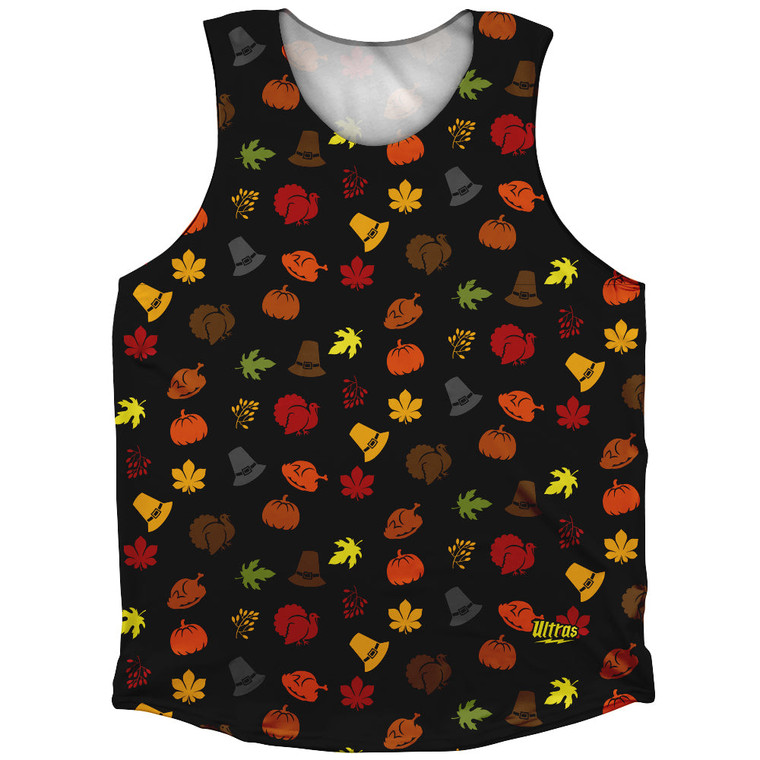 Thanksgiving All Over Pattern Athletic Tank Top - Black