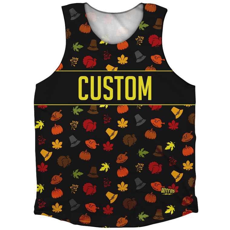 Thanksgiving All Over Custom Finish Line Pattern Athletic Tank Top - Black