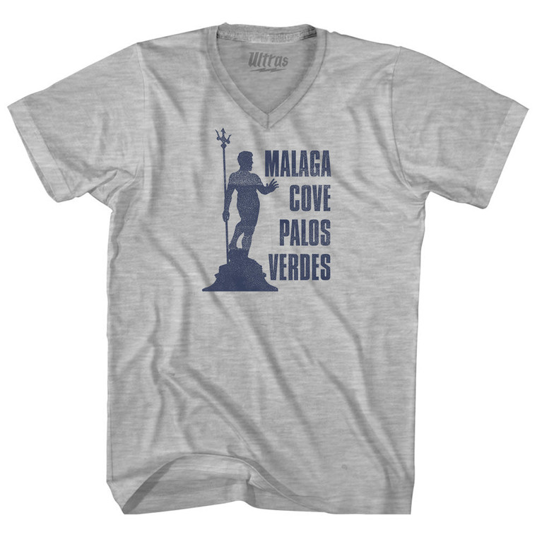 Malaga Cove Palos Verdes Neptune Fountain Adult Cotton V-neck T-shirt - Grey Heather
