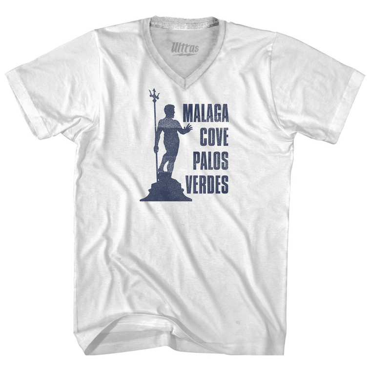 Malaga Cove Palos Verdes Neptune Fountain Adult Cotton V-neck T-shirt - White