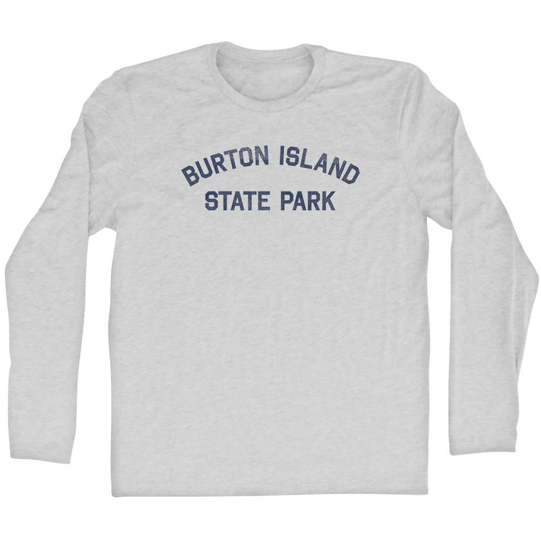 Burton Island State Park Adult Cotton Long Sleeve T-shirt - Grey Heather