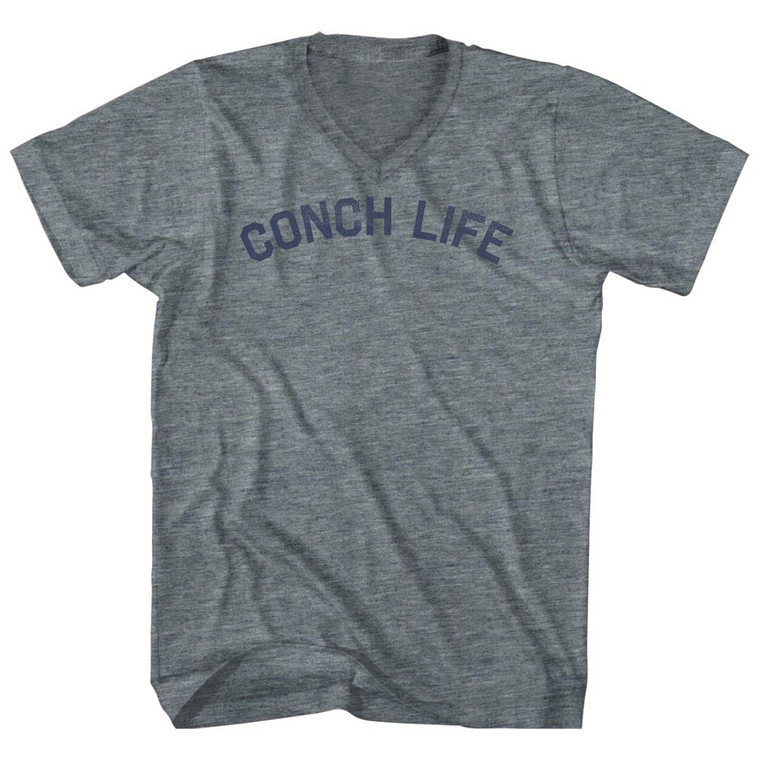 Conch Life Tri-Blend V-neck Womens Junior Cut T-shirt - Athletic Grey