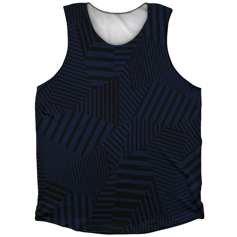Multiple Lines Pattern Finish Line Athletic Tank Top - Blue Navy and Black