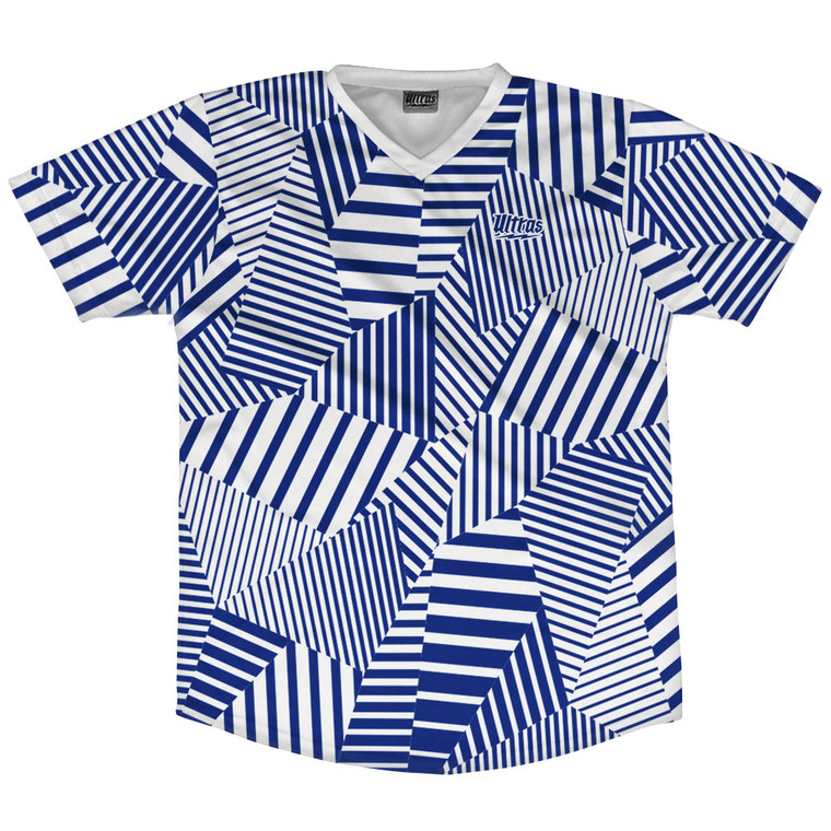Multiple Lines Pattern Soccer Jersey Made In USA - Blue and White