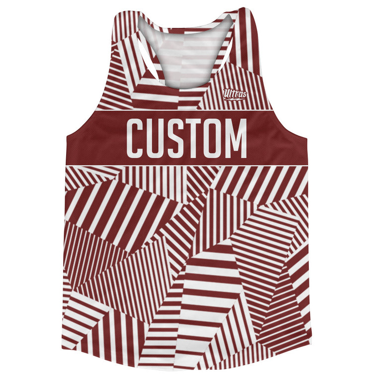 Multiple Lines Pattern Custom Finish Line  Running Racerback Singlet - Red Maroon and White