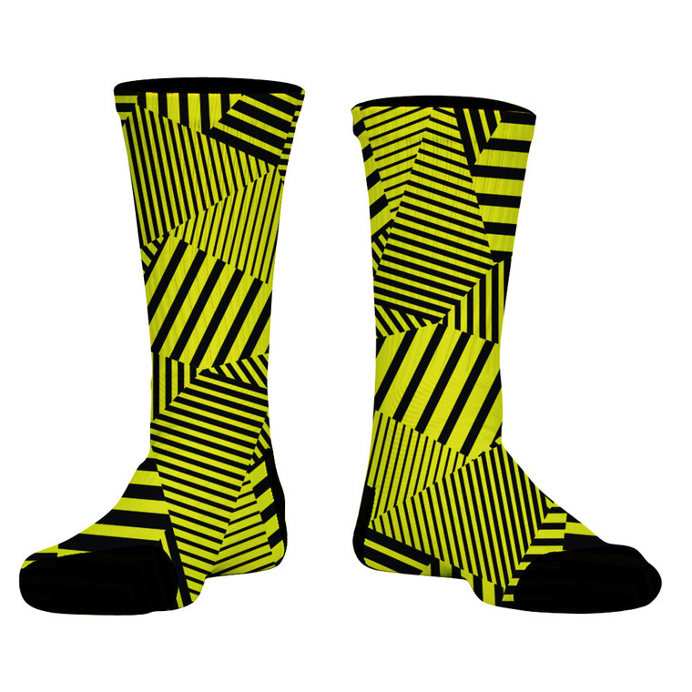 Multiple Lines Pattern Athletic Crew Socks - Yellow Bright and Black