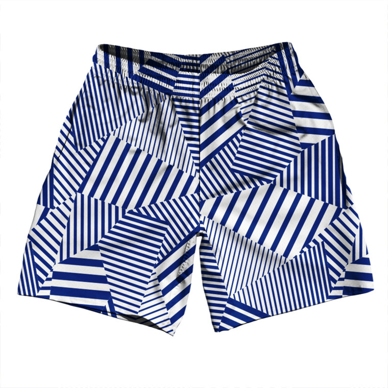 Multiple Lines Pattern Athletic Running Fitness Exercise Shorts 7" Inseam Shorts Made In USA - Blue and White Multiple Lines Pattern Athletic Running Fitness Exercise Shorts 7" Inseam Shorts Made In USA - Blue and White
