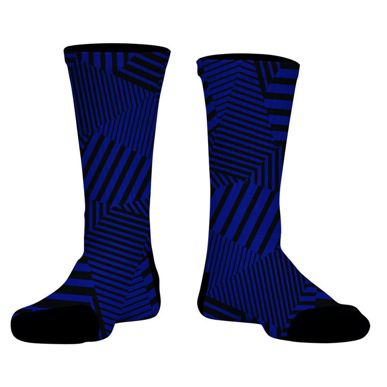 Multiple Lines Pattern Athletic Crew Socks - Blue Royal and Black