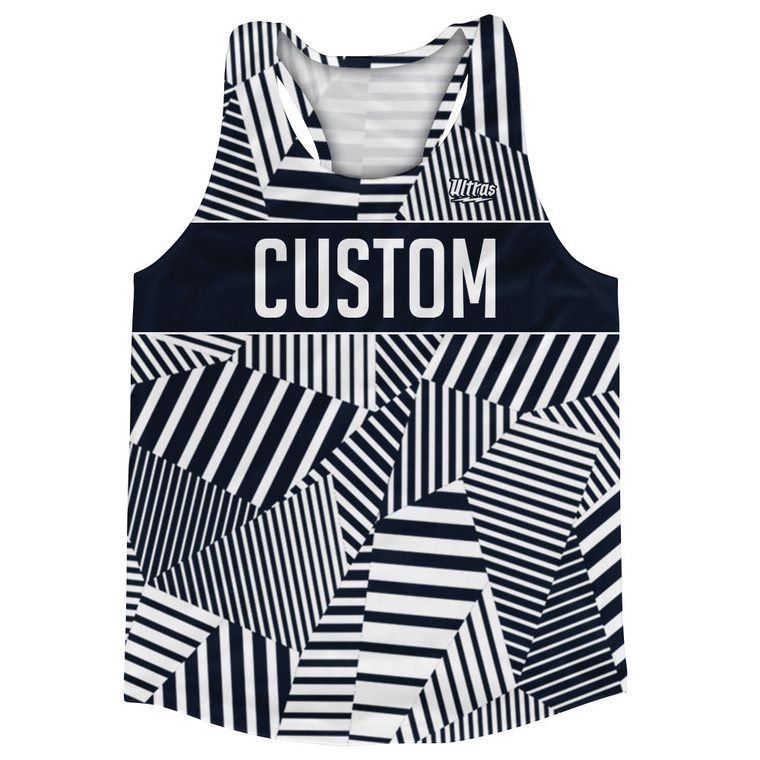 Multiple Lines Pattern Custom Finish Line  Running Racerback Singlet - Blue Navy Almost Black and White