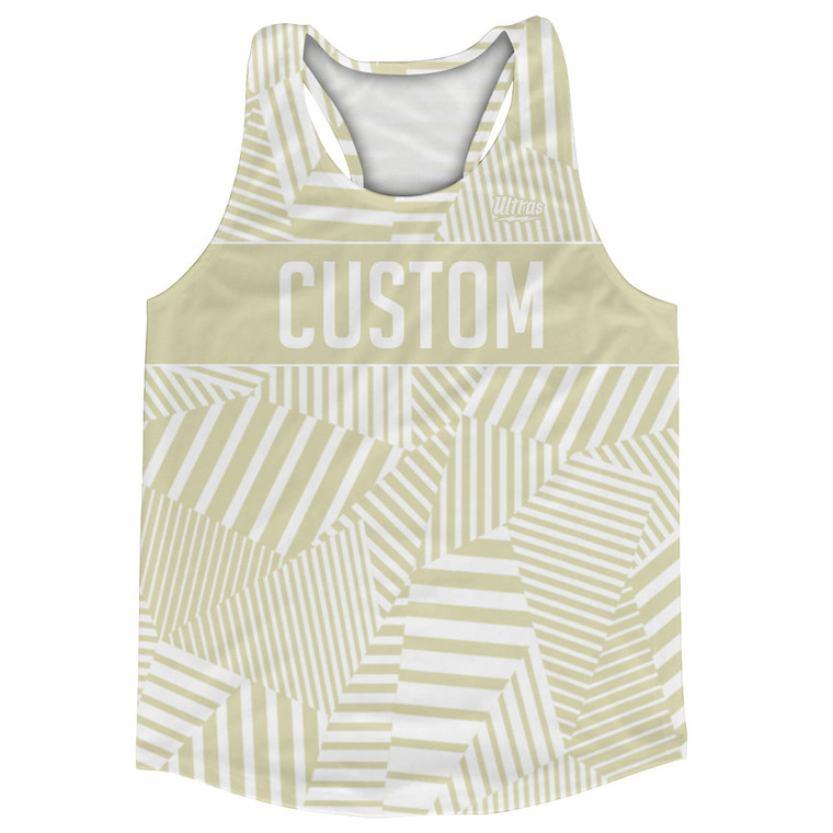 Multiple Lines Pattern Custom Finish Line  Running Racerback Singlet - Vegas Gold and White