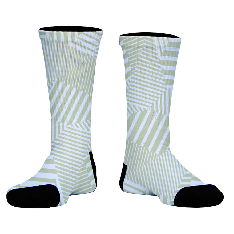 Multiple Lines Pattern Athletic Crew Socks - Vegas Gold and White