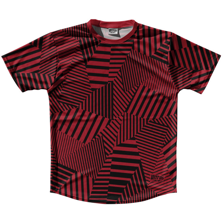 Multiple Lines Pattern Running Shirt Track Cross Made In USA - Red Cardinal and Black 