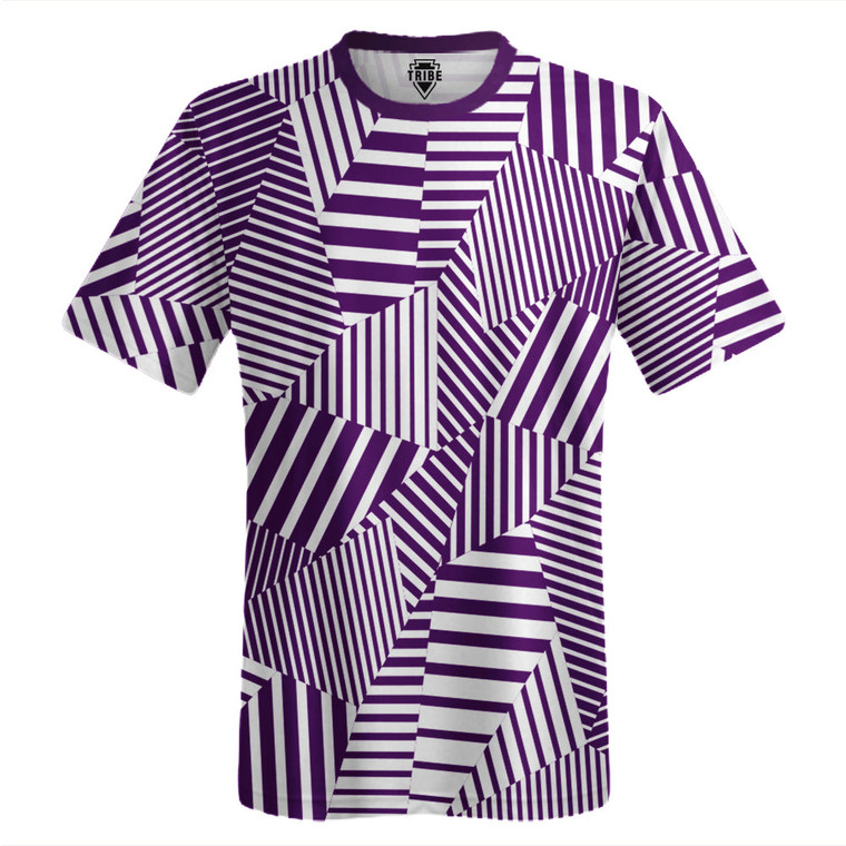 Multiple Lines Pattern Lacrosse Shooter Shirt - Purple Medium and White