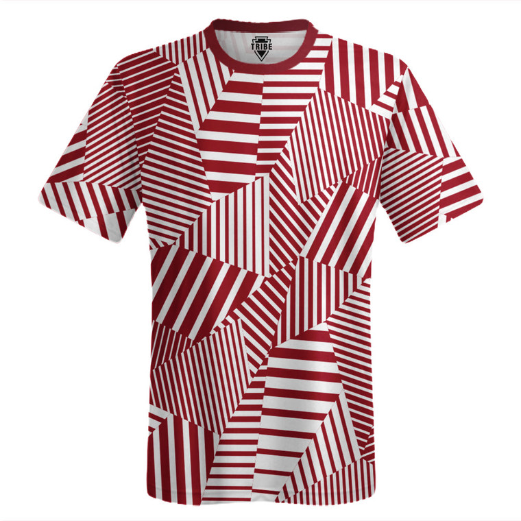 Multiple Lines Pattern Lacrosse Shooter Shirt - Red Cardinal and White 
