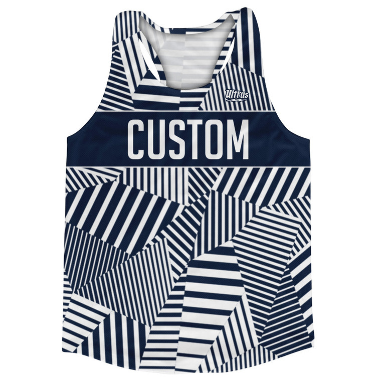 Multiple Lines Pattern Custom Finish Line  Running Racerback Singlet - Blue Navy and White