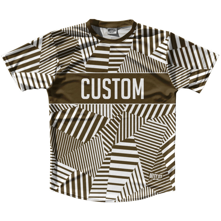 Multiple Lines Pattern Custom Finish Line  Running Shirt Track Cross Made In USA - Brown Dark and White