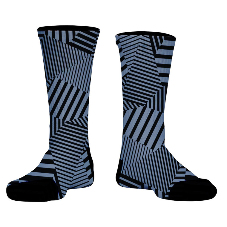 Multiple Lines Pattern Athletic Crew Socks - Grey Dark and Black