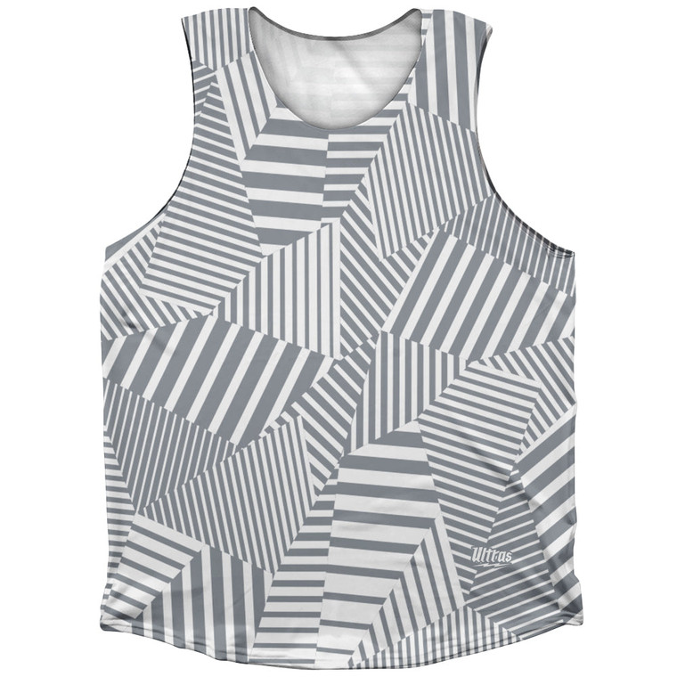 Multiple Lines Pattern Athletic Tank Top - Grey Dark and White