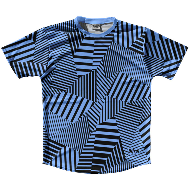 Multiple Lines Pattern Running Shirt Track Cross Made In USA - Blue Carolina and Black
