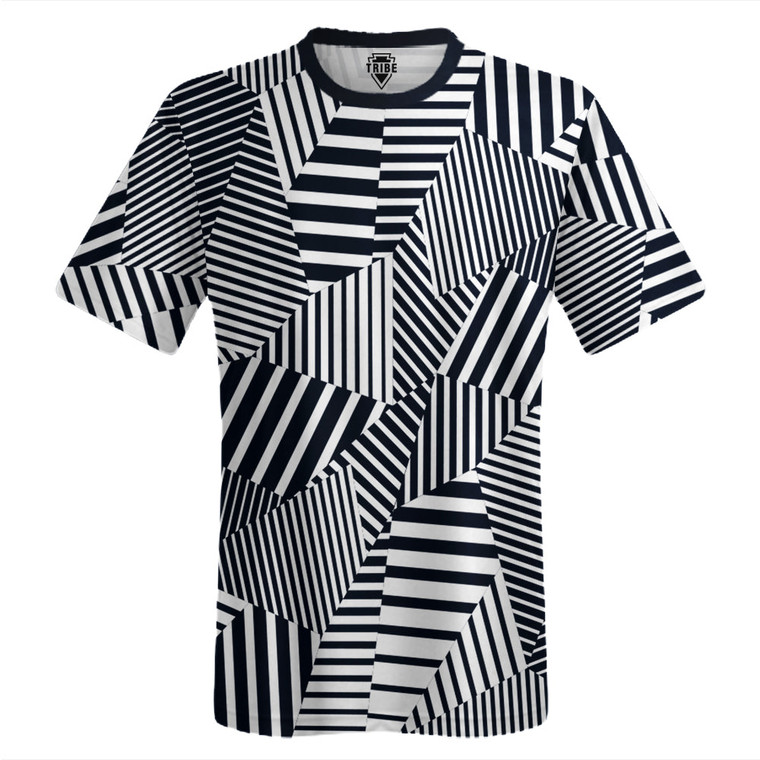 Multiple Lines Pattern Lacrosse Shooter Shirt - Blue Navy Almost Black and White