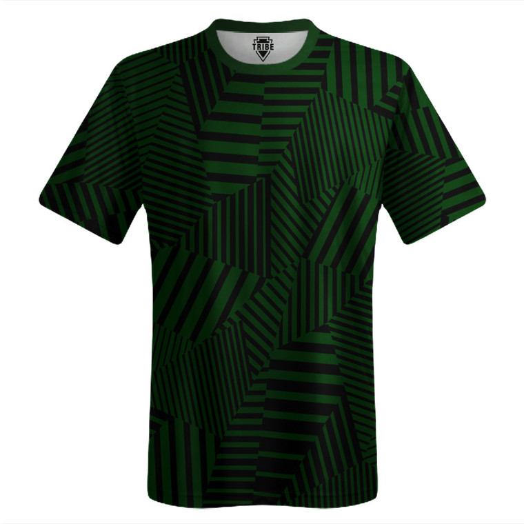 Multiple Lines Pattern Lacrosse Shooter Shirt - Green Forest and Black