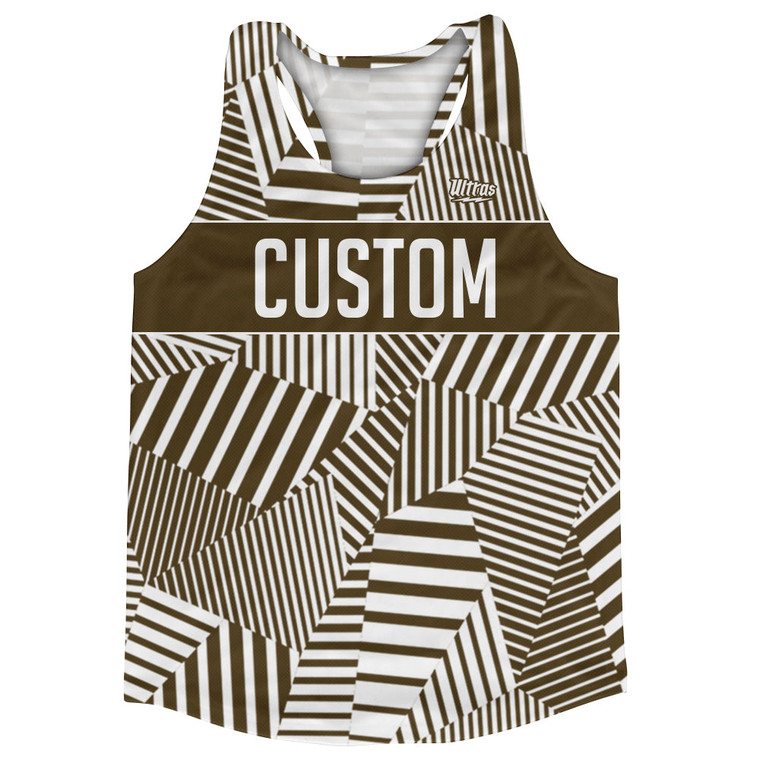 Multiple Lines Pattern Custom Finish Line  Running Racerback Singlet - Brown Dark and White